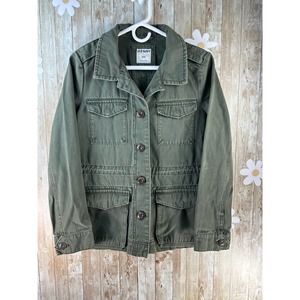 Old Navy Utility Jacket Womens SP Olive Green Military‎ Button Up Cotton Pockets